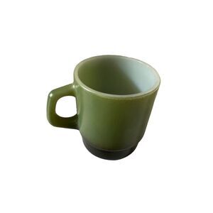 Vintage 1 Retro Fire King Anchor Hocking Avocado Green Black Stacking Mug‎